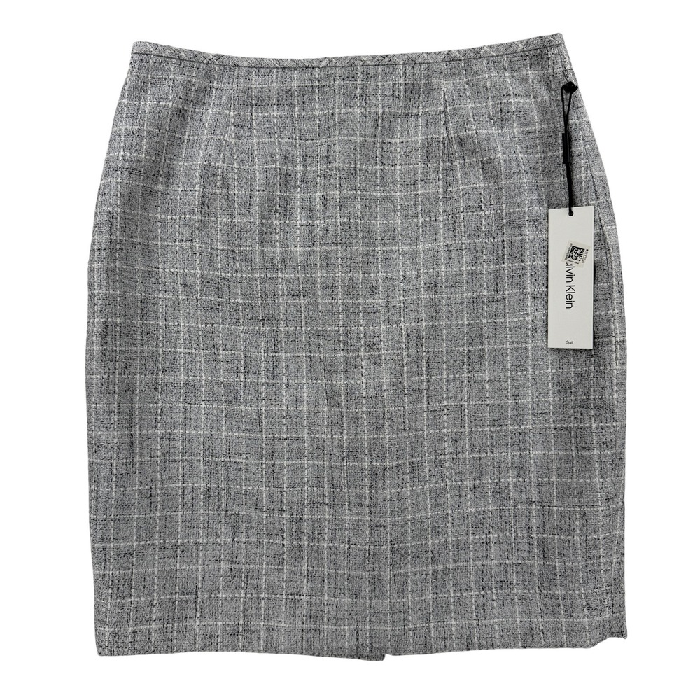 Calvin Klein Skirt Womens 6 Gray Tweed Pencil Lined Back Slit NWT S21SJ140‎